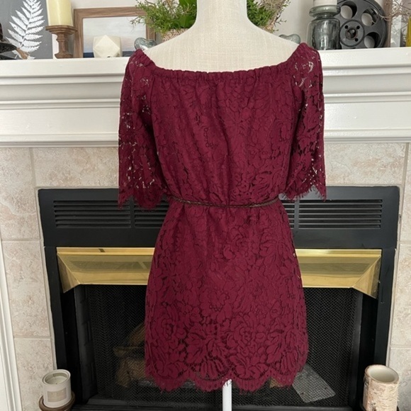 Do+be Lace Overlay Mini Burgundy Dress - Picture 5 of 13